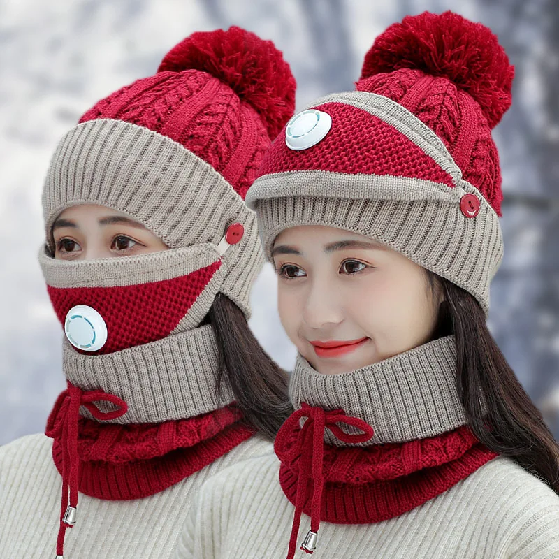 

Multipurpose Woman Winter Soft Knitting Wool Plush Warmer Ear Cap Scarf Mask Adjustable Elastic Windproof Hat